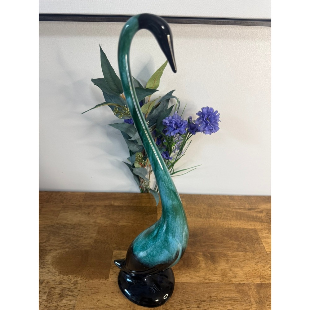 Blue Mountain Pottery Heron Figurine Blue Green Drip Glaze Canada BMP‎ MCM Decor